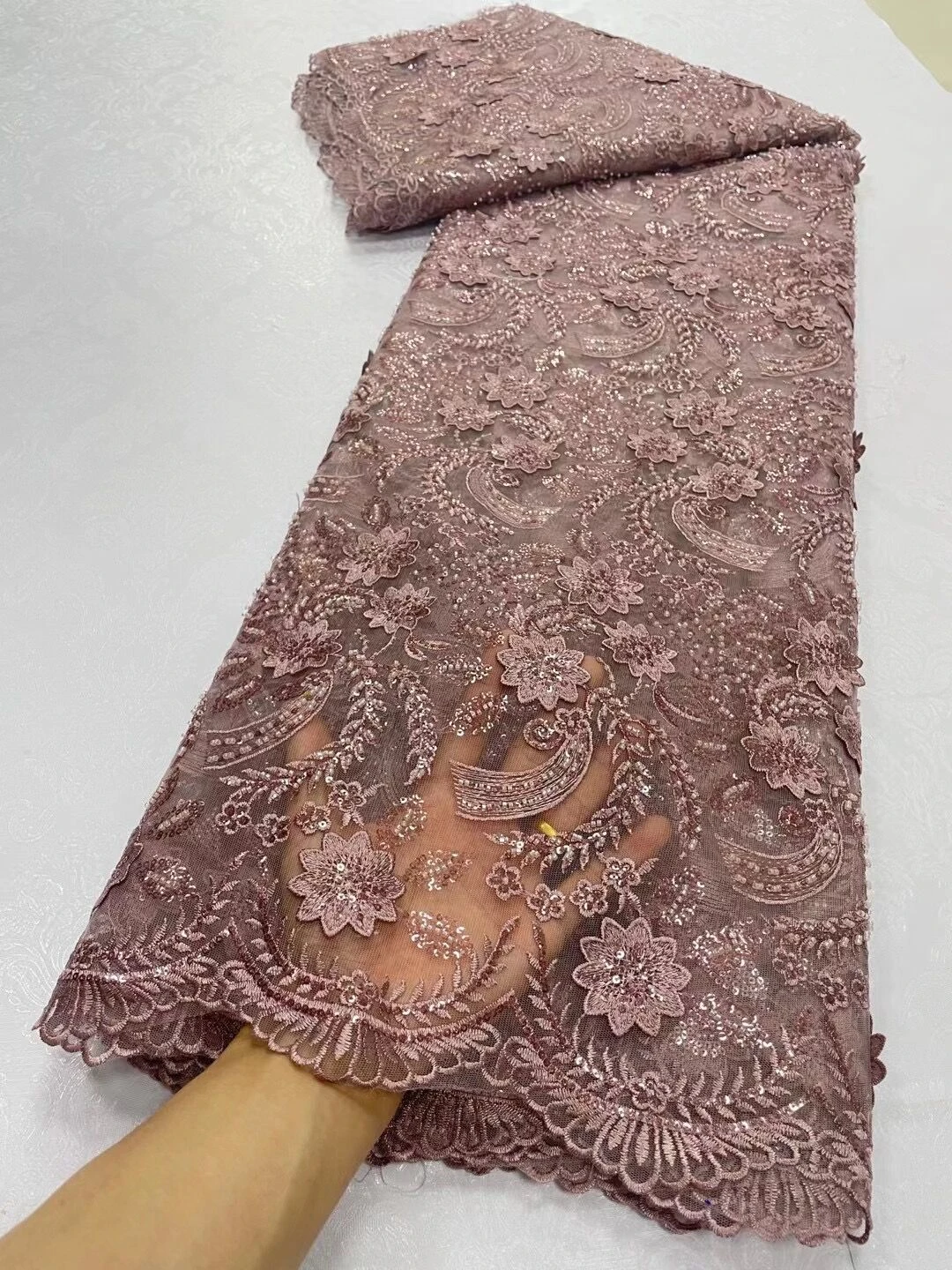 

African Nigerian 2023High Quality Cotton Tulle Lace Fabric Embroidery Party Dress Damask Wedding Sequins Golden 5Yard JL221