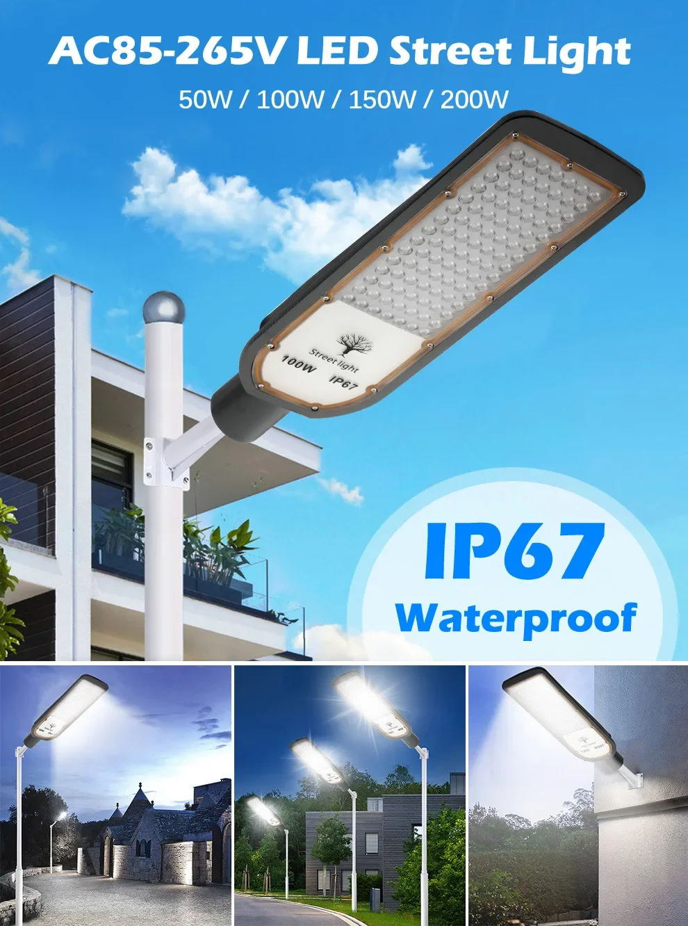 야외 마당 조명용 방수 벽등 6500K 50/100/150/200W IP67 SMD3030 고휘도 AC85-265V LED 가로등