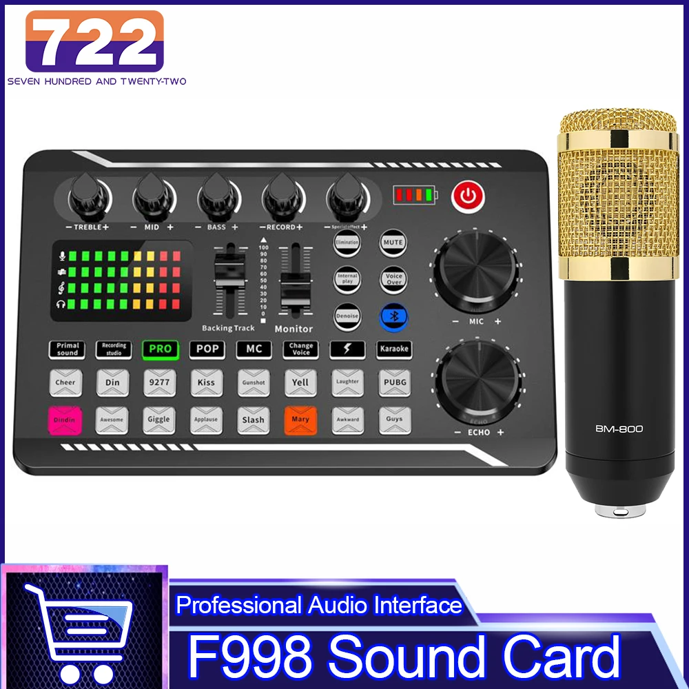 DJ Equipment Microphone Sound Card Console Studio Sound Card Kit Cable Phone Mixing Computer Live Voice Mixer F998