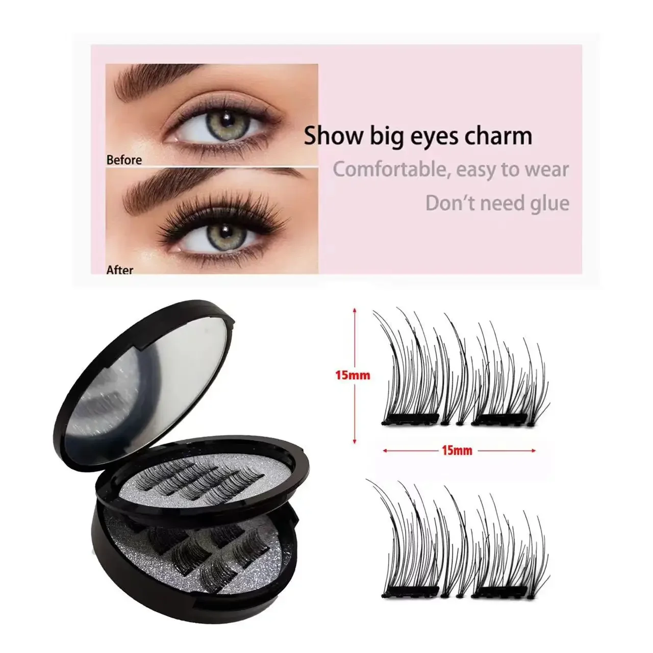 Fake Eyelashes 12pcs Magnetic False Eyelashes Magnetic Half Eyelashes Double Box With Mirror Applicater Reusable Beauty Eye Makeup Set