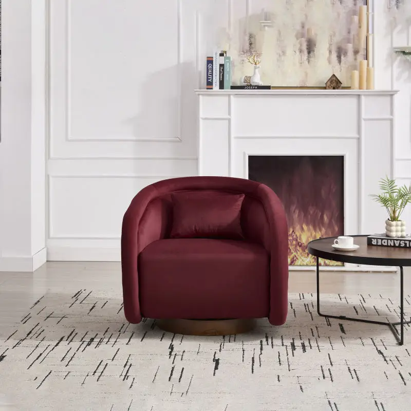 +Modern 360-Degree Swivel Barrel Accent Chair Wine Red Ergonomic Soft ...