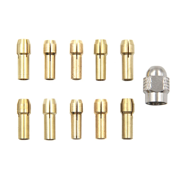 11PCS/Set Brass Drill Chucks Collet Bits 0.5-3.2mm 4.3mm Shank Screw Nut  Replacement for Dremel Replacement Parts - AliExpress