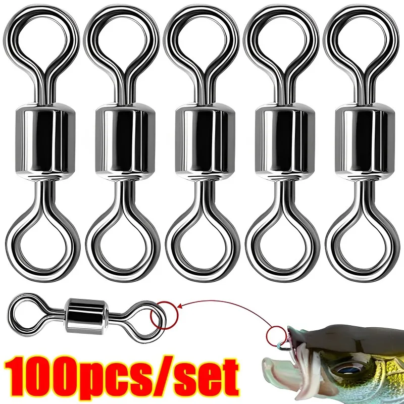 

50/100PCS Fishing Swivels Ball Bearing Swivel with Safety Snap Solid Rings Rolling Swivel Connector for Carp Fishing Accessories