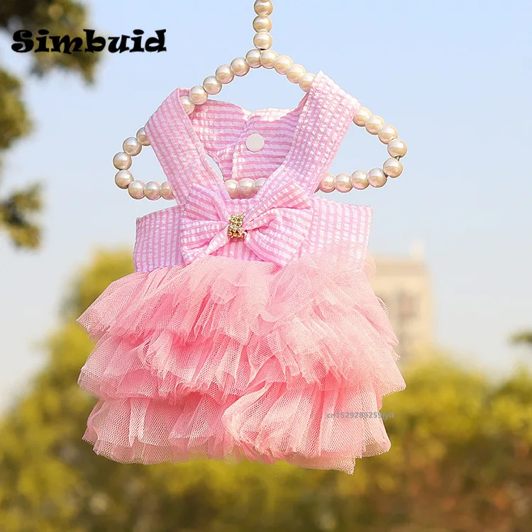Dog Summer Dress Princess Cat Lace Stripe Skirt for Small Medium Chihuahua