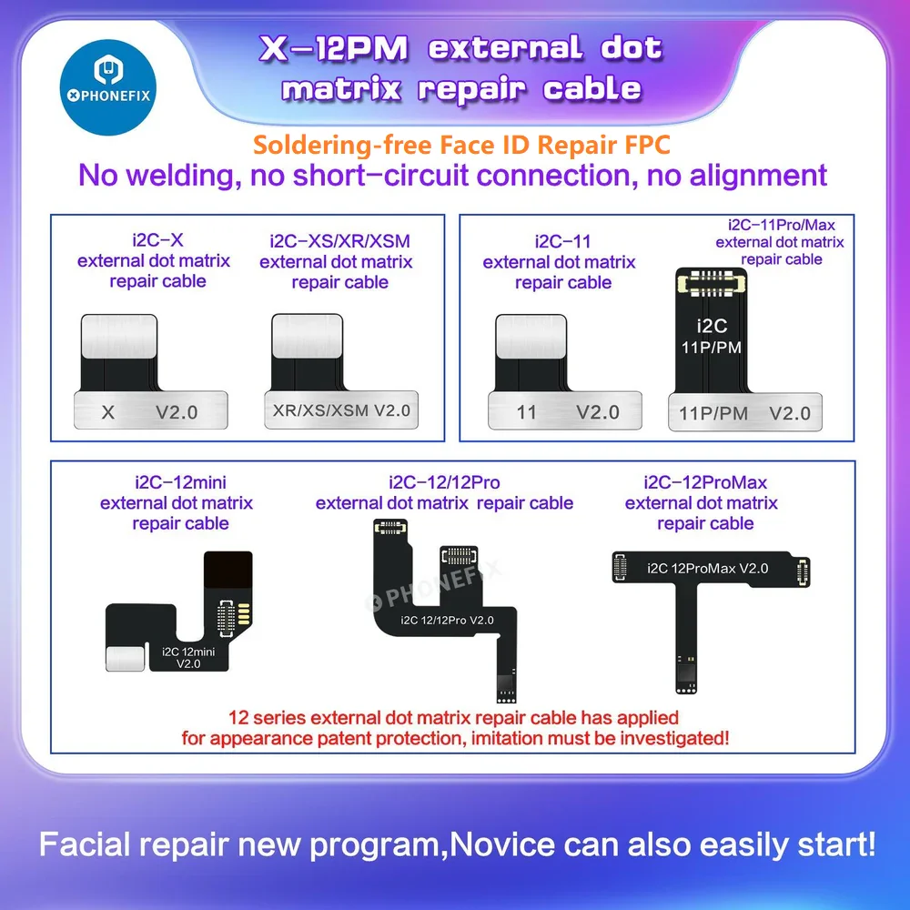 i2C I6S MC15 No Soldering Required Face ID Test Flex Cable No Welding for iPhone X-15 Pro Max Dot Matrix Projector Repair Tag