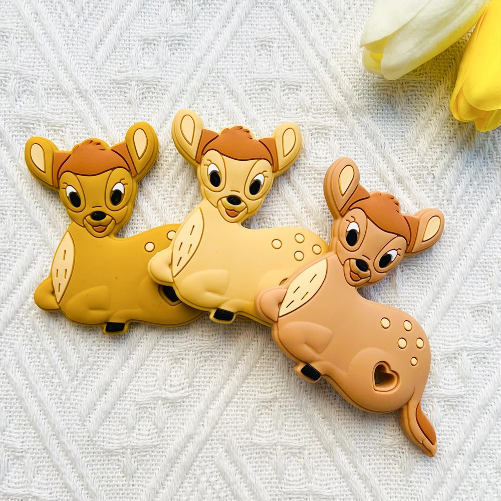 1/3/10pcs Cartoon Animal Deer Silicone Teether Baby Rodent Teeth Care DIY Silicone Bead Nipple Chain Chew Toy