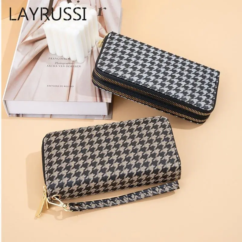 

LAYRUSSI Women Long Wallet Card Holder Zip Coin Purse Fashion Double Zipper Printing Wallet Lady Multifunctional Handbag Clutch