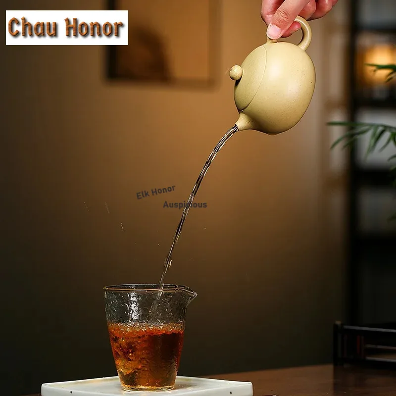 220ml Yixing Traditional Purple Clay Teapots Beauty Kettle Famous Artists Handmade Xishi Tea Pot Raw Ore Green Mud Zisha Tea Set