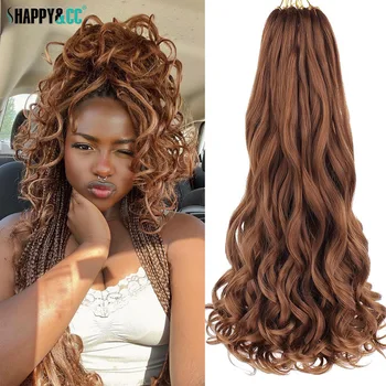 Brown French Curls Braiding Hair Extensions Synthetic Crochet Braids 22 Inch Pre Stretched Spiral Curly Braid Loose Wave Hair 1