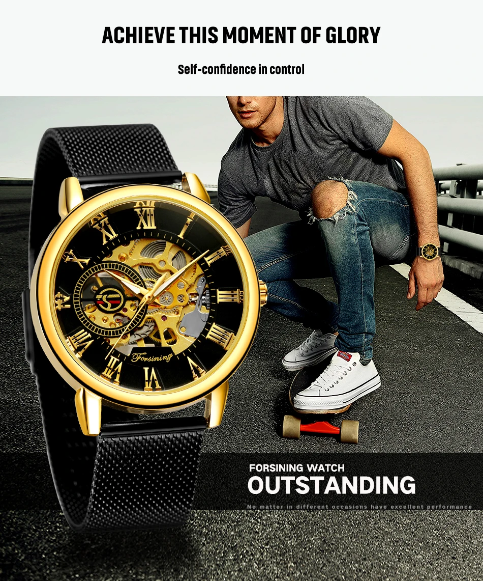 Luxury Brand Retro Fashion Design Skeleton Sport Hand Wind 