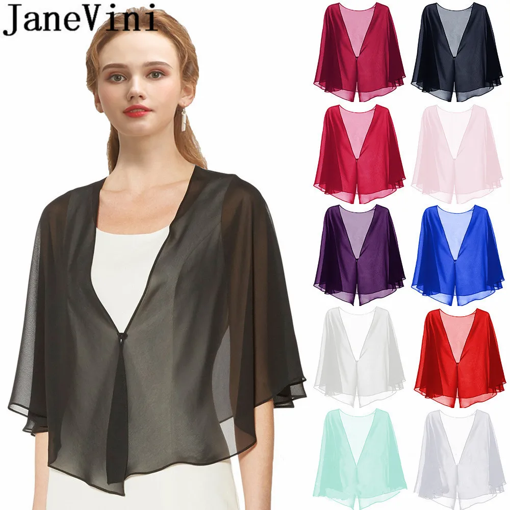 

JaneVini New Elegant Chiffon Bridal Wraps Shawls Plus Size Solid Bolero Wedding Cape Cloak Women Shrug Tops for Prom Party Dress