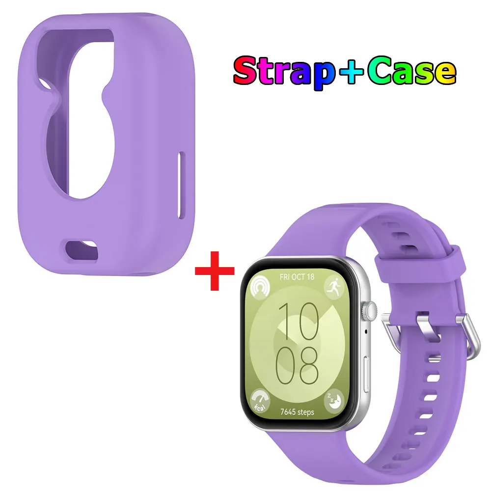 Silicone Watch Strap with Protective Case for Huawei Watch Fit 3: All-In-One Band and Screen Protector Combo