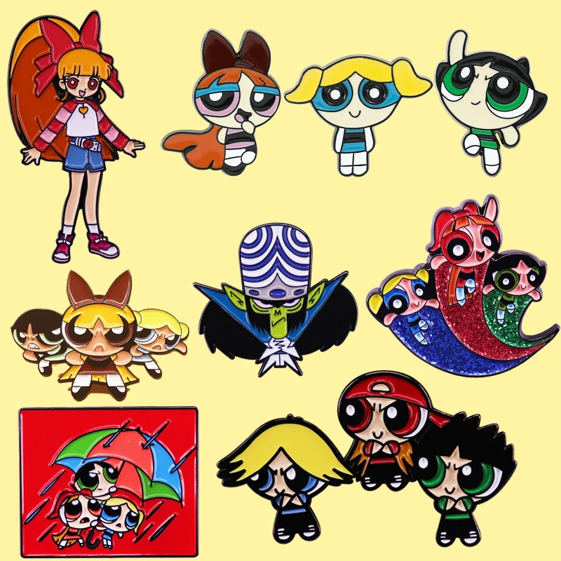 Alta Qualità Newthe Powerpuff Girls Cute Girls Smalto Pin Kawaii Girl Anime Stamp In Flap Gioielli Unici Regalo Per Gli Amici