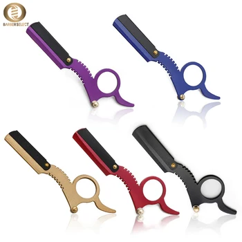 Rasoio da barba da barbiere in acciaio inossidabile per pollice Doppio bordo Taglio di capelli Sopracciglio Modellatura Parrucchiere Portacoltelli da rasoio dritto 1