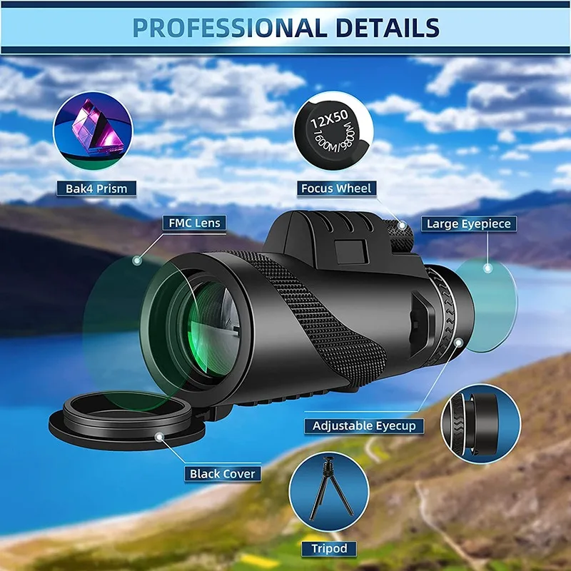 80x100 HD ZOOM Powerful Monocular Telescope Portable Binoculars Long Range Telescope for Hunting Sports Outdoor Camping Travel 4