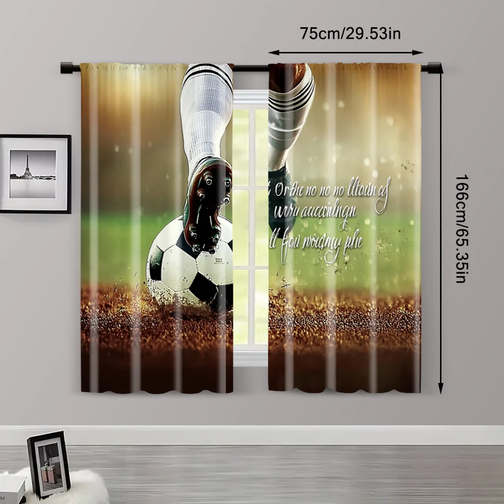 2pcs, Popular Curtains Inspirational Soccer Ball Versatile Fabric (without rod) Stuff Clearance Ldeal for Living Room, Bedroom, 3