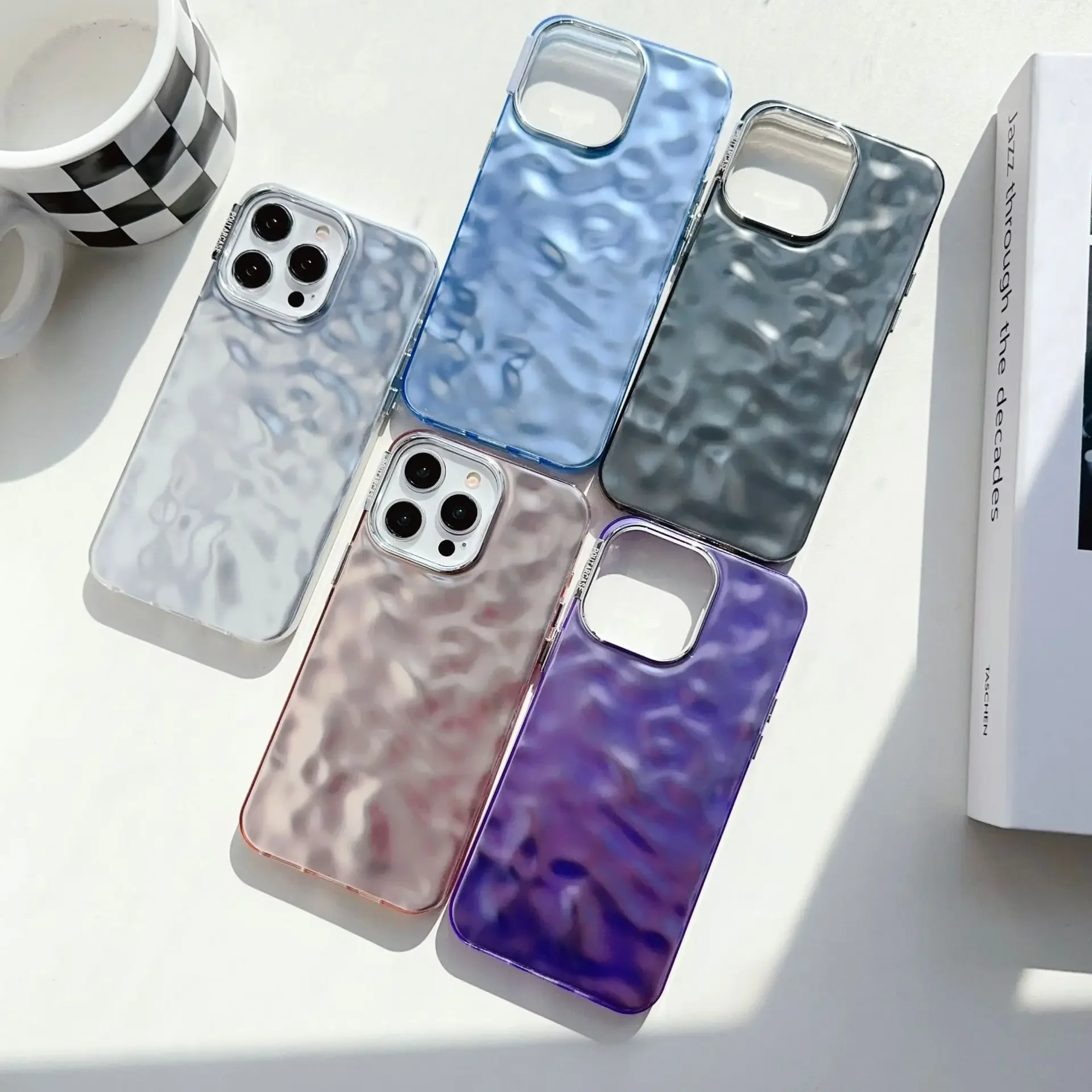 Luxury Matte 3D Water Wave Pattern Phone Case For iPhone 15 14 Plus 13 12 11 Pro Max Shockproof Metallic Glitter Protector Cover