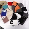 Unisex Simple Big C Letter Woolen Bonnet Cap Autumn Winter Ear Protection Knitted Hat Student Color Match Skullies Beanies 2