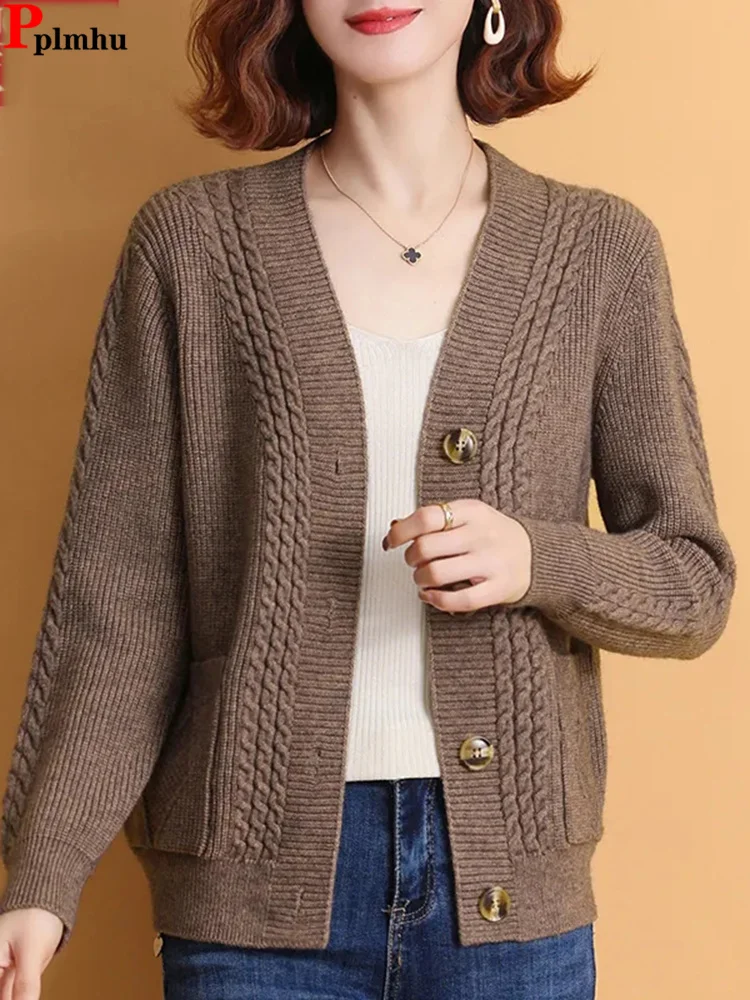 

Casual Knitted Cardigan Slim Single Breasted Sweater New Korean Woman Knitwear Tops Sueter Coat Elegant Spring Malhas Abrigos