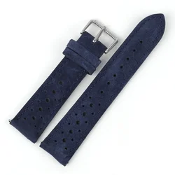 Vintage Genuine Suede Leather Watch Strap with Quick Release - Premium Racing - Inspired Design - 22mm (Blue)