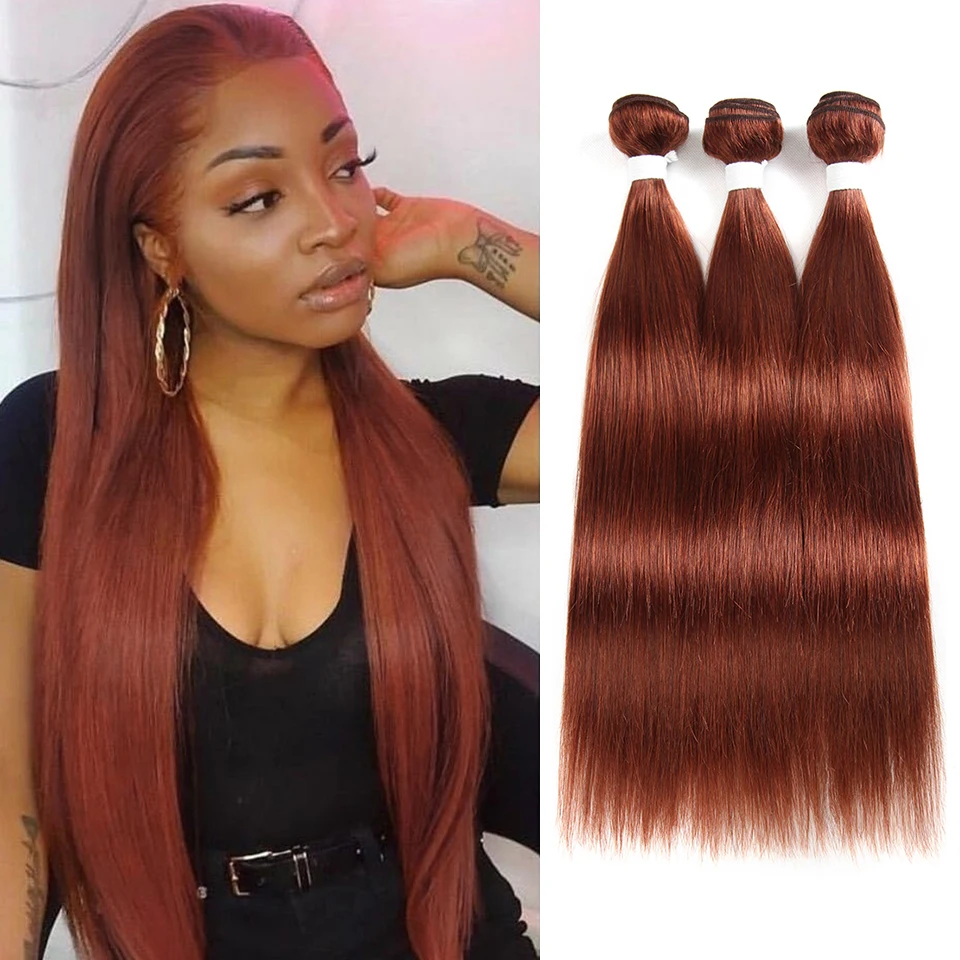 

Human Hair Bundles Brazilian Straight Human Hair Weave Bundles Brown Auburn Pre-Colored 8-26 Inch Remy Hair Extensions 3/4 PCS