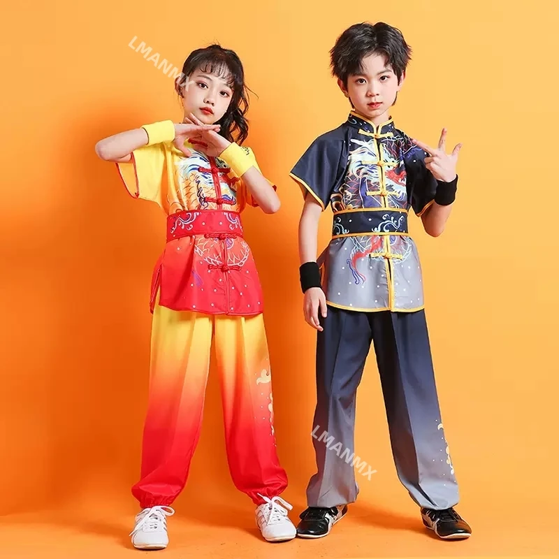 Chinese Children Tai Chi Wushu Clothing Dragon Print Martial Arts Suit Kung Fu Uniform Wing Chun Shaolin Chinese Kungfu Set tai chi clothing chinese traditional costume