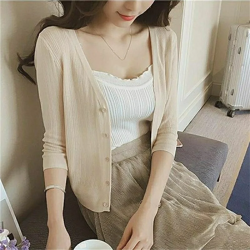 2022 Autumn Summer Cardigan Women V-Neck Knitted Sweater Female Cardigans  Teen Girls Shawl Women Thin Jacket Coat Ladies Tops - AliExpress