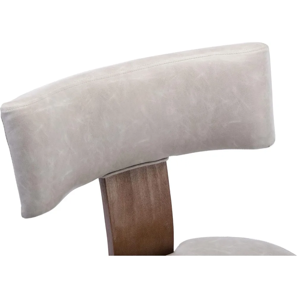 upholstered dining chairs with wood legs, pu mid-century modern faux leather padded dining chairs with curved open back for din