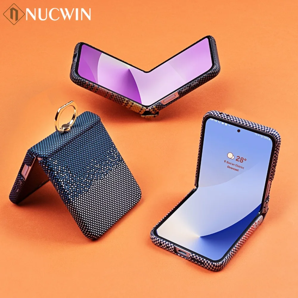 Enhanced Hinge Protection Screen Film Case with Ring Holder and Carbon Fiber Pattern
