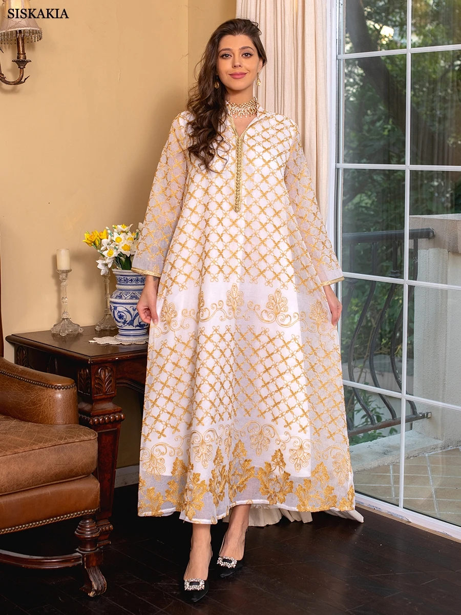 

Vintage Floral Embroidery Long Dresses Muslim Fashion Dubai Abaya Luxury With Sashes Ramadan Modest Dress For Woman 2023 New