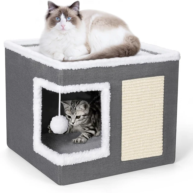 4-Season Multi-Level Cat House Heated Cat Bed for Indoor Cat Indoor Foldable Removable Cushion,Anti-Slip Base Winter Warmth Cave 4-Season Multi-Level Cat House Heated Cat Bed for Indoor Cat Indoor Foldable Removable Cushion,Anti-Slip Base Winter Warmth Cave