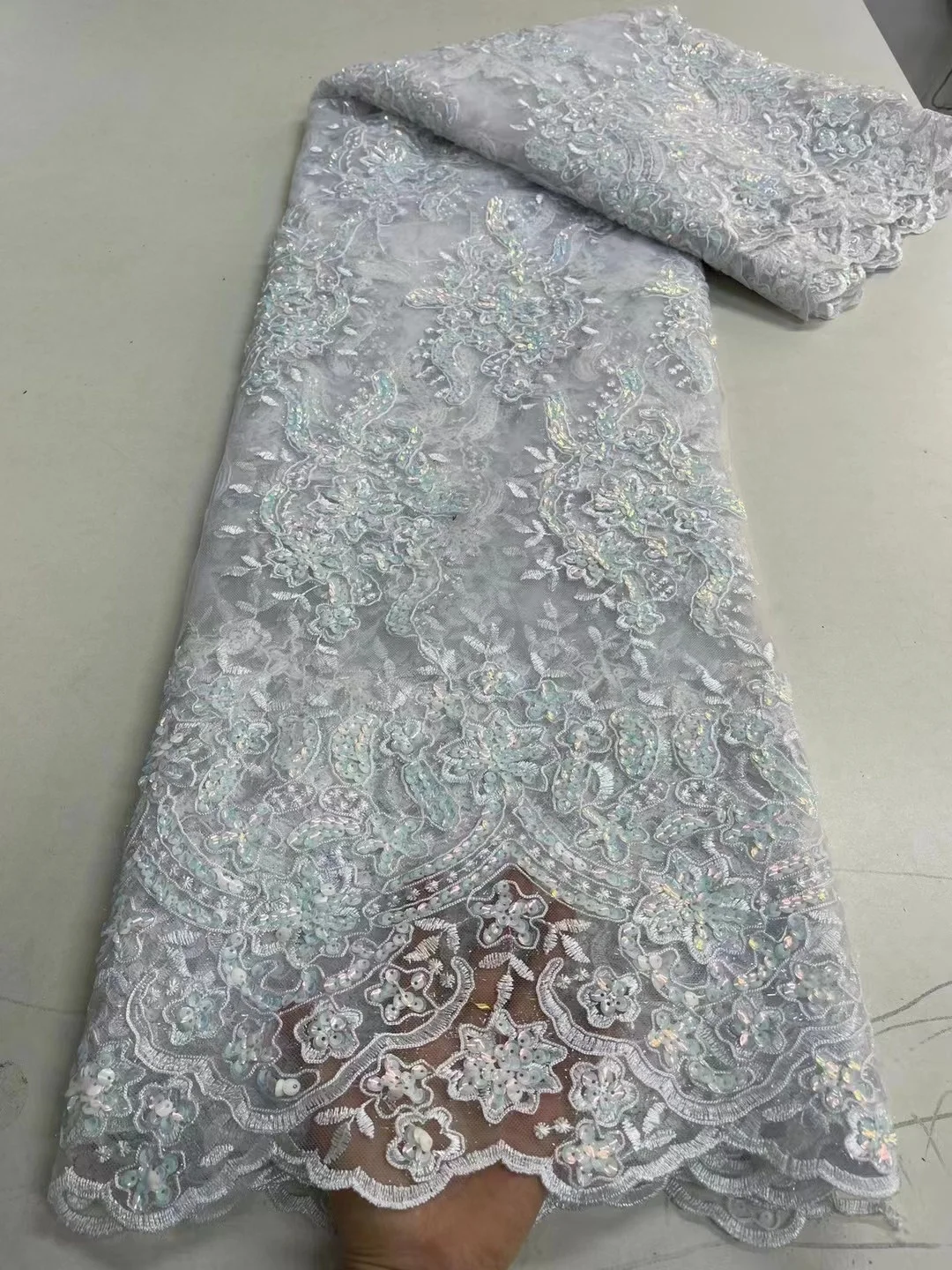 

New Latest African Net Lace French Sequins Fabric French Embroidery Tulle Lace Fabrics With Sequins For Nigerian Wedding Dress