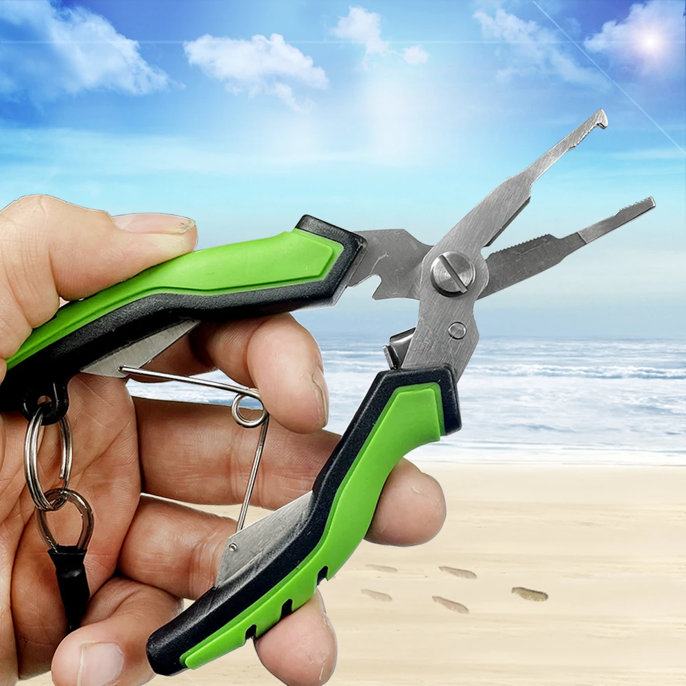 GHOTDA Fishing Pliers Saltwater Hook Removers Crimper Split Ring Tool  Fishing Gear Line Cutters with Safety Lock and Sheath