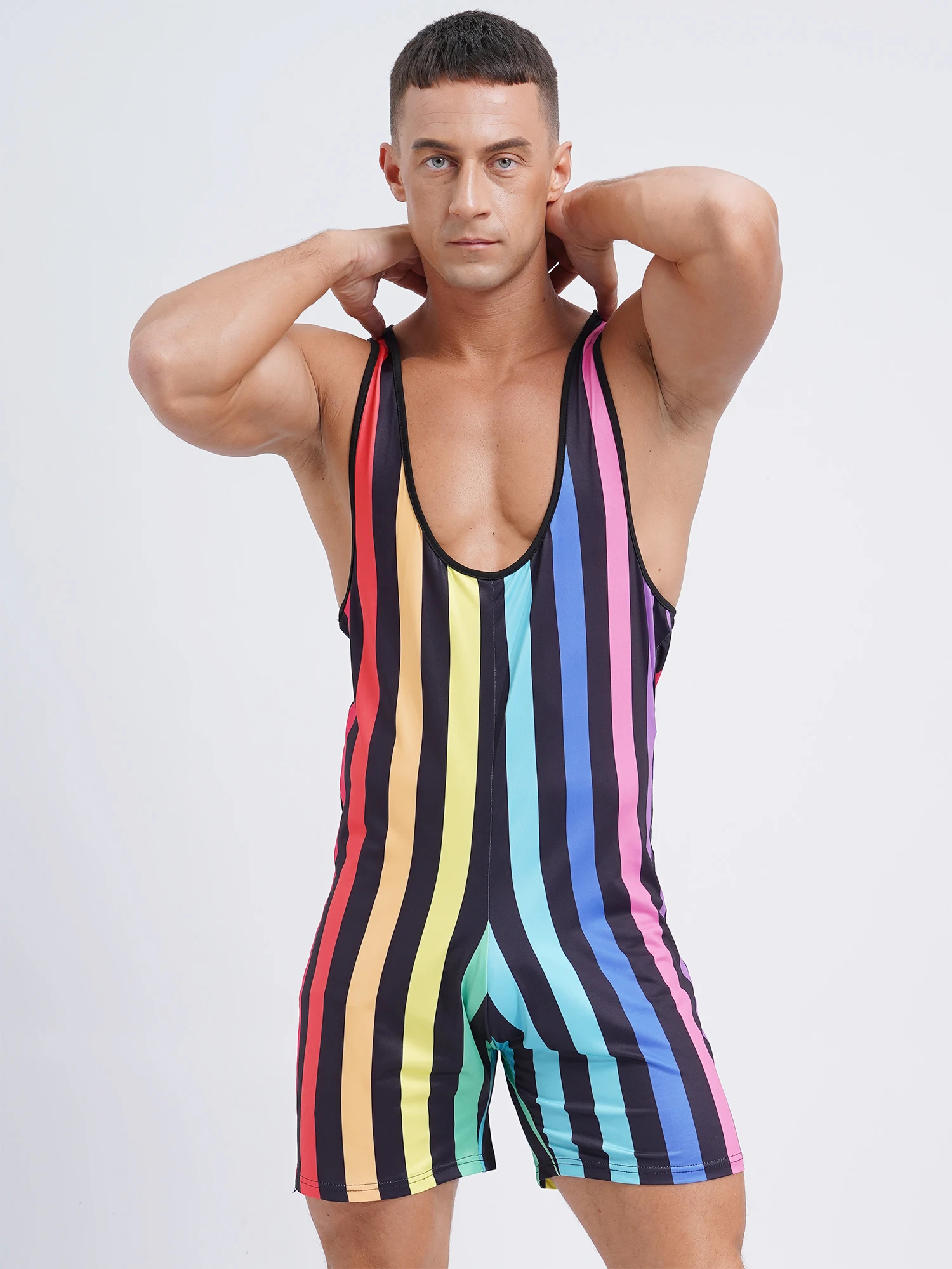 Men Water Sports Surfing Fitness Short Striped Jumpsuit Wrestling Singlet Slim Fit Boxer Shorts Rompers Bodybuilding Shapewear men swimsuit male swim rash guard sports jumpsuit pants