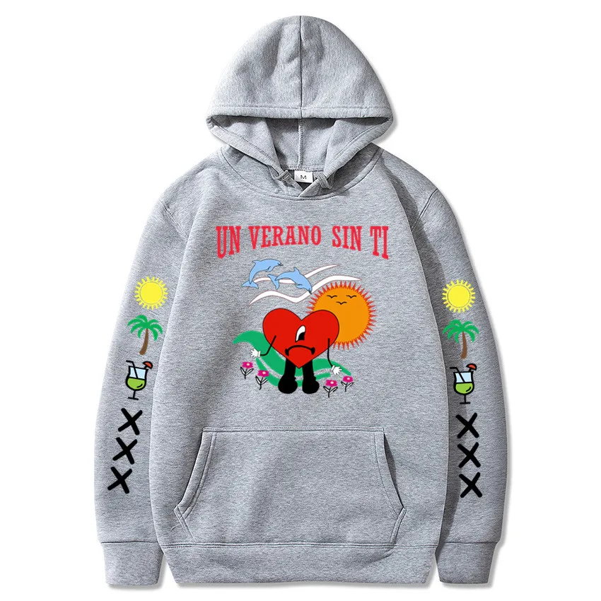 New Bad Bunny Men's Women's Printed Hoodie Fashion Street Hip Hop Hoodie Sweatshirt Unisex High Quality Hot Sale