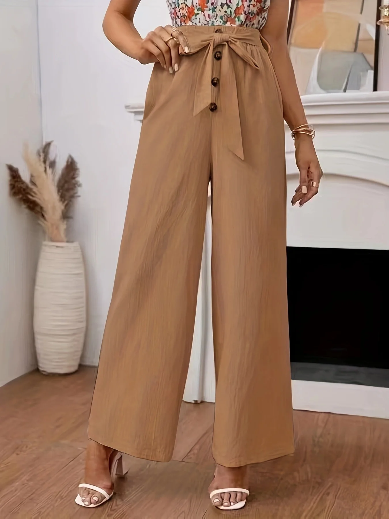 

2023 Spring/Summer New Fashion Women's Wear Solid Cotton Linen Elastic Waist Loose Relaxed Wide Leg Elegant Pants
