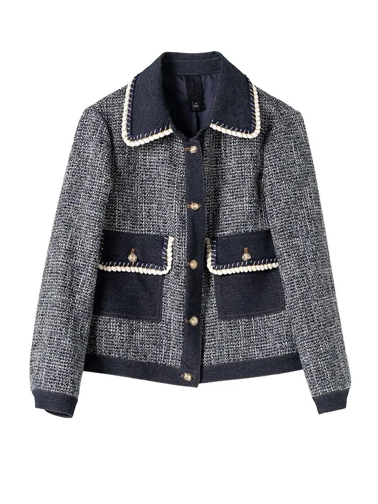 Korean runway Designer Luxury women\'s winter jackets tweed ladies jacket Women\'s tweed Elegant High Quality Big Size coat jacket