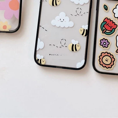 

Graffiti Flower Cloud Honeybee Acrylic Frame Phone Case Cover for IPhone 11 12 13 14 Pro Max Case for IPhone 14 Pro Max