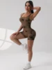 1PCS Tie Die Beautiful Back Yoga Suit Stretch Butt-Lifting Sports Jumpsuit Breathable Threaded Women Bodysuit without Pad