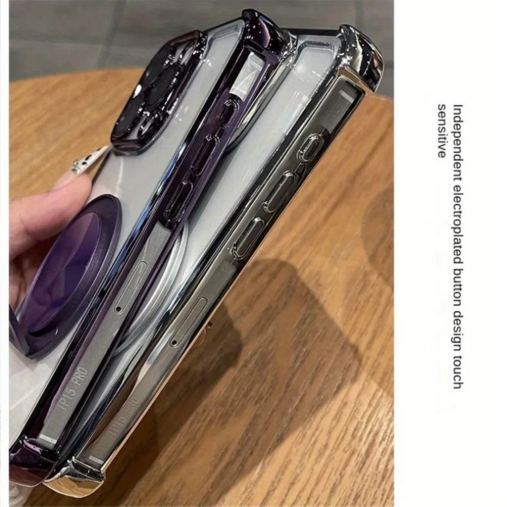 Elegant Shockproof Clear Phone Case with Magnetic Bracket and Bumper Protection