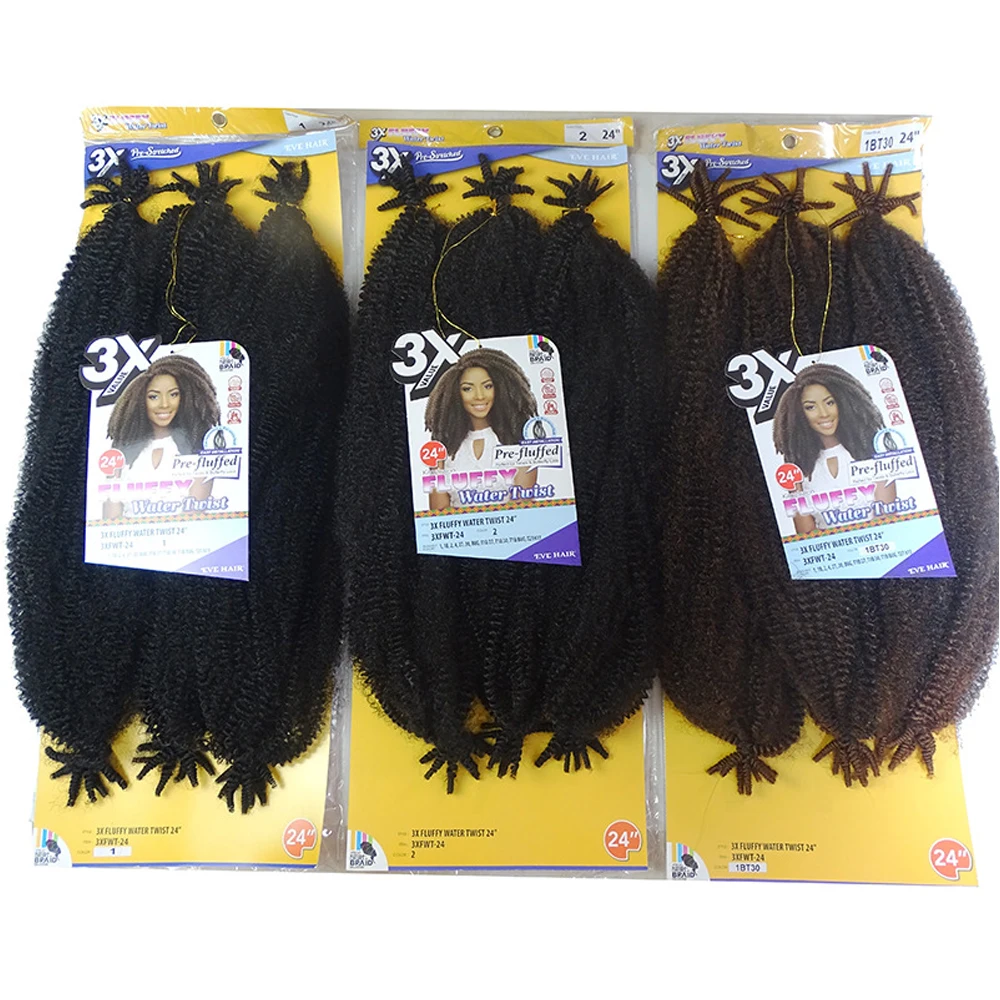 24'' Pre-fluffed Afro Kinky Braiding Hair Water Twist Braid Synthetic Hairs 3 Strands Kinky Twist Braiding Hair for Black Women 1