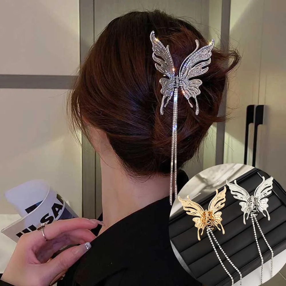 

Butterfly Tassel Hair Claw Hair Clip For Women Gold Silver Hairpins Metal Hair Accessories Geometric Hollow Barrette Hair Crabs