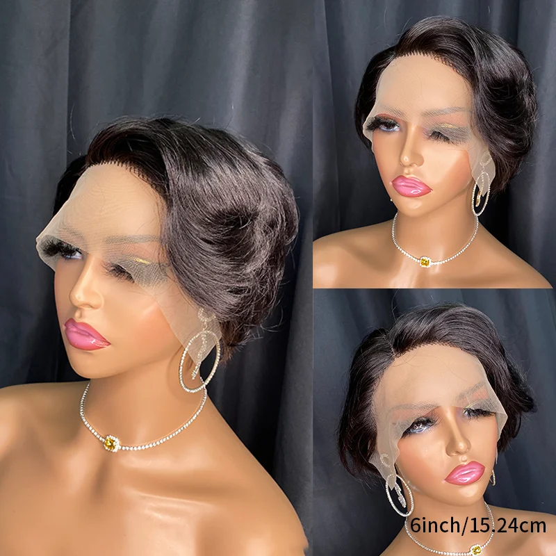 Human Hair Wig Short Pixie Cut Wig T Part 13*4*1 Lace Front Human Hair Natural Hairline With Baby