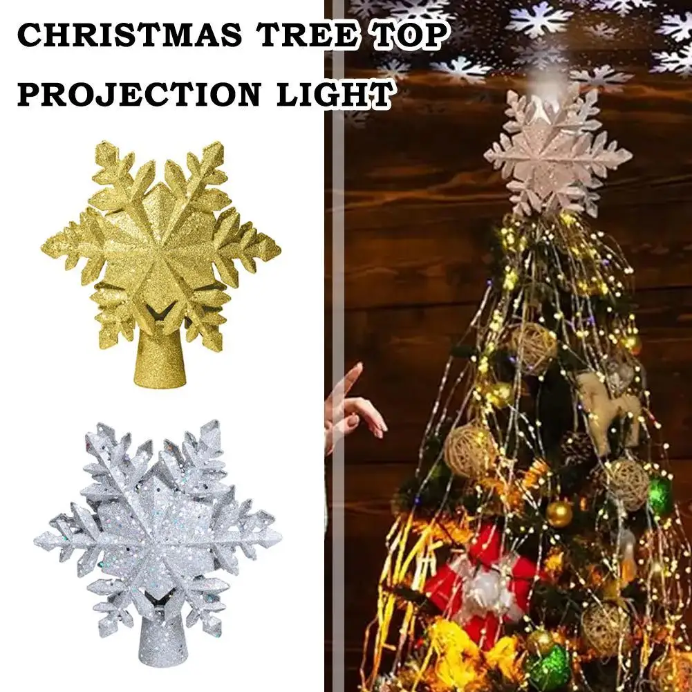 

Christmas Tree Topper LED Light Star Snowflake Projector Rotating 3D Glitter Lighted 2024 Christmas Decorations