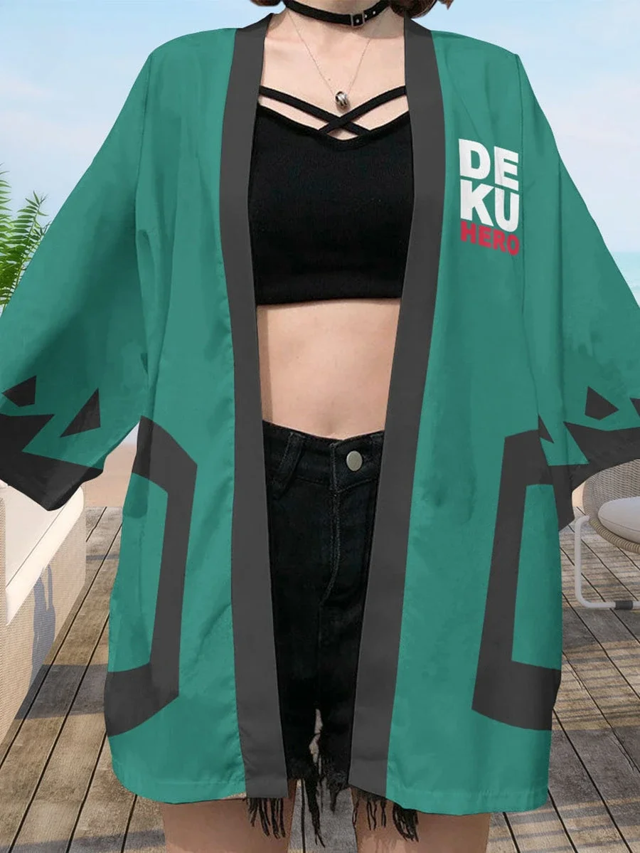 Deku One for All KimonoKimono Cape Loose Three-quarter Sleeve Cardigan Robe Haori Anime Cape Short Sleeve T-Shirt
