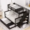 Twin Over Full Bunk Bed with Twin Size Trundle,Wooden Bunk Bed with Stairway,Storage and Guard Rail for Kids, Bunk Children Bed 1