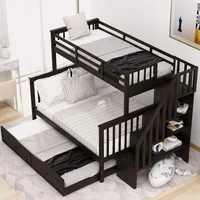 Twin Over Full Bunk Bed with Twin Size Trundle,Wooden Bunk Bed with Stairway,Storage and Guard Rail for Kids, Bunk Children Bed 1