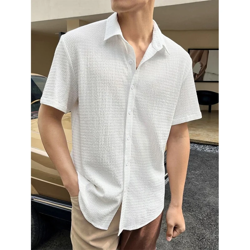 

Schinotch Summer Men Fashion Shirt Short Slelves Casual Solid Color Men Shirt