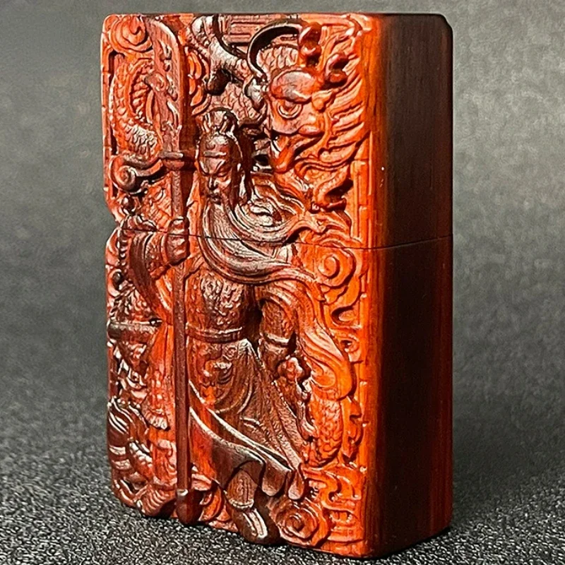 

Sandalwood Double-sided Carving Kerosene Lighter Creative Embossed Retro Wooden Lighter.