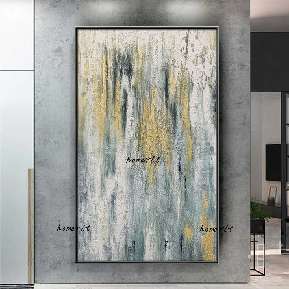 

Абстрактная зеленая желтая блестящая золотая картина маслом 100% ручной работы современный холст плакат Настенная картина для гостиной Декор изображение